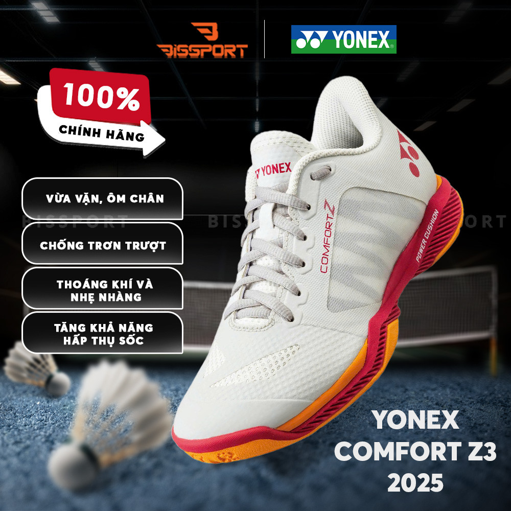 Giày Cầu Lông Yonex Comfort Z3 2025 Trắng Cam Chính Hãng – Êm Chân, Vững Vàng, Bám Tốt Mọi Sàn, Đánh