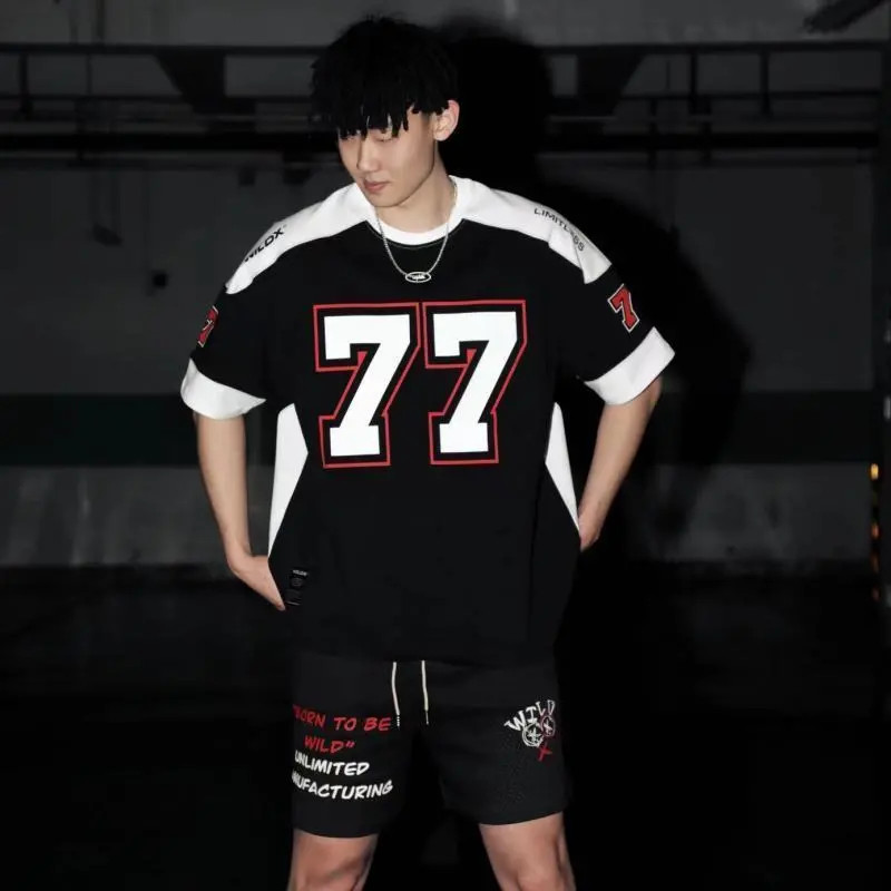 Không. 77 Ice Hockey Jersey Mỹ Tay Ngắn Retro Thể Thao Đường Phố Cao Cấp Bóng Bầu Dục Bóng Rổ Hip-Ho