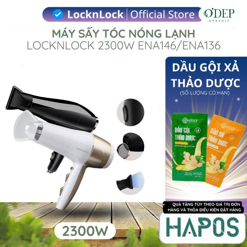 Máy sấy tóc 2 chiều nóng lạnh LocknLock Chính hãng, công suất lớn kèm đầu dẹp dễ tạo kiểu chuẩn salon - Hapos Mall
