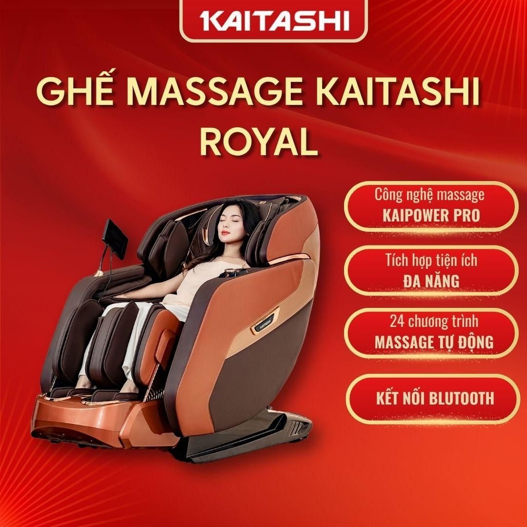 GHẾ MASSAGE KAITASHI ROYAL - Công nghệ KAIPOWER PRO, Tích hợp tiện ích, 24 chương trình MASSAGE