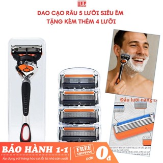 Dao cạo râu 5 lưỡi cao cấp cho nam, tay cầm chống trượt, cạo sạch sát da, tặng 4 lưỡi thay thế