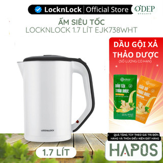 Ấm đun siêu tốc LocknLock 1.7L Chính hãng, Inox 2 lớp công suất cao 1800W EJK738WHT - HAPOS BEAUTY