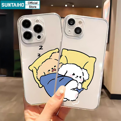 Ốp Điện Thoại Suntaiho Cặp Đôi Chú Chó Dễ Thương Trong Suốt Mềm Cao Cấp Chống Sốc Cho iPhone 11 12 13 14 15 16 Pro max IP 7 8 Plus Iphon X Xs XR Xs max