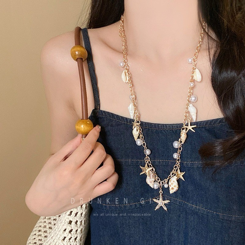 Boho Style Vòng cổ mùa hè Bãi biển Bãi biển Vỏ áo len dài