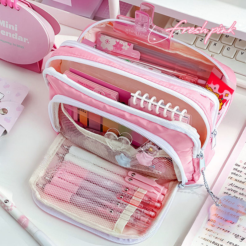 Kawaii Dung Tích Lớn 3 Lớp Hộp Đựng Bút Chì Có Trâm Cài Nữ Trường Bút Chì Hộp Đựng Bút Chì Hộp Đựng 