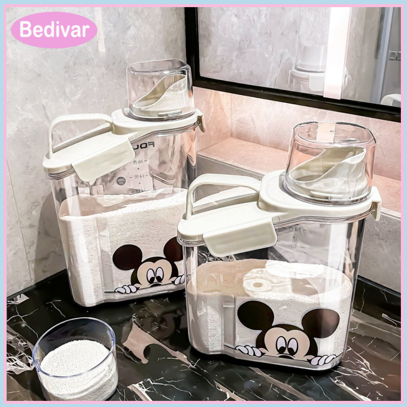 Bedivar Hộp đựng bột giặt bằng nhựa trong suốt có nắp đậy tiện dụng gia