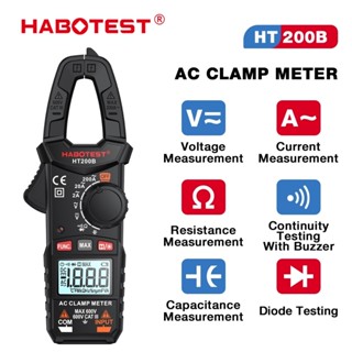 HABOTEST HT200A AC DC Dòng điện 200A Kẹp Đồng hồ vạn năng Máy đo điện áp Đo điện dung Tần số Chịu nhiệt độ