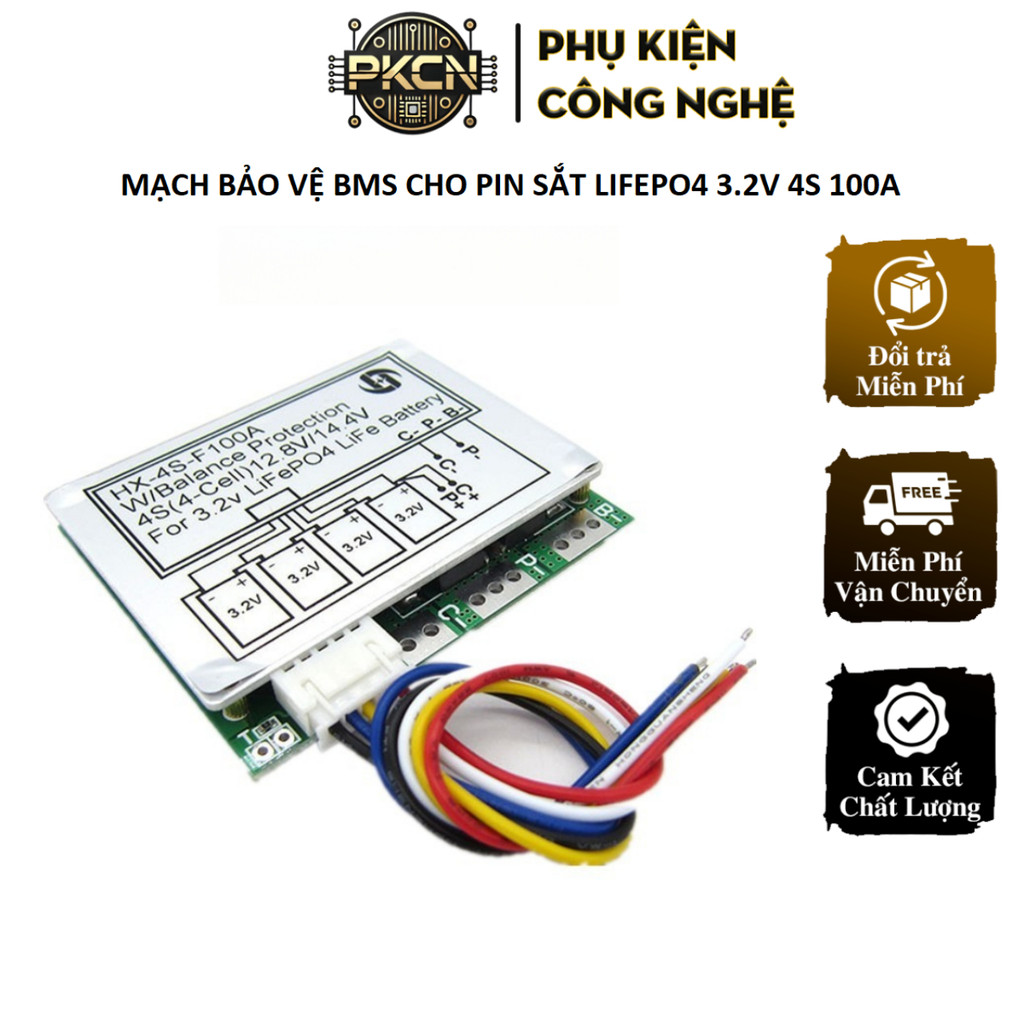 Mạch Bảo Vệ BMS Cho Pin Sắt LiFePO4 3.2V 4S 100A (HX-4S-F100A) - Hệ 4 Cell Nối Tiếp