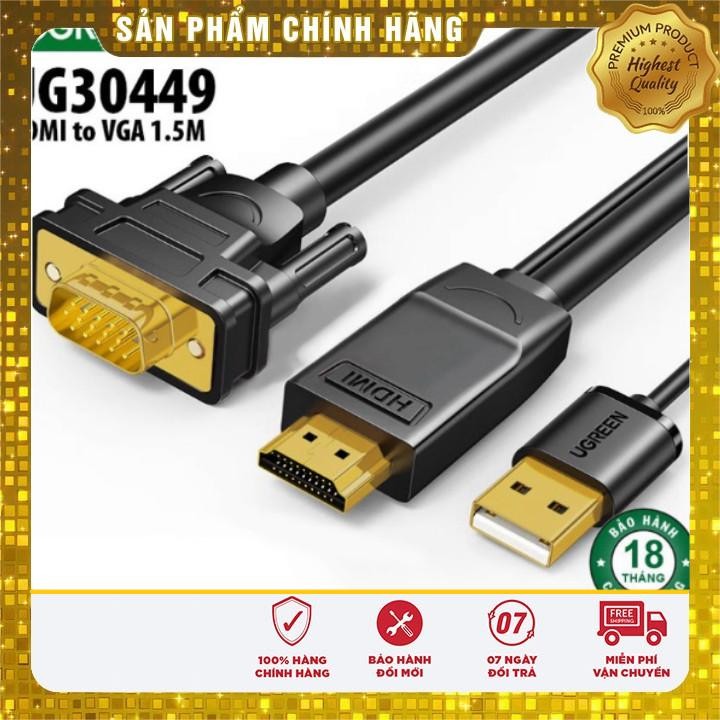 Cáp chuyển đổi HDMI to VGA 1,5m chính hãng Ugreen MM101 | 30449 cao cấp - Phân Phối Chính Hãng