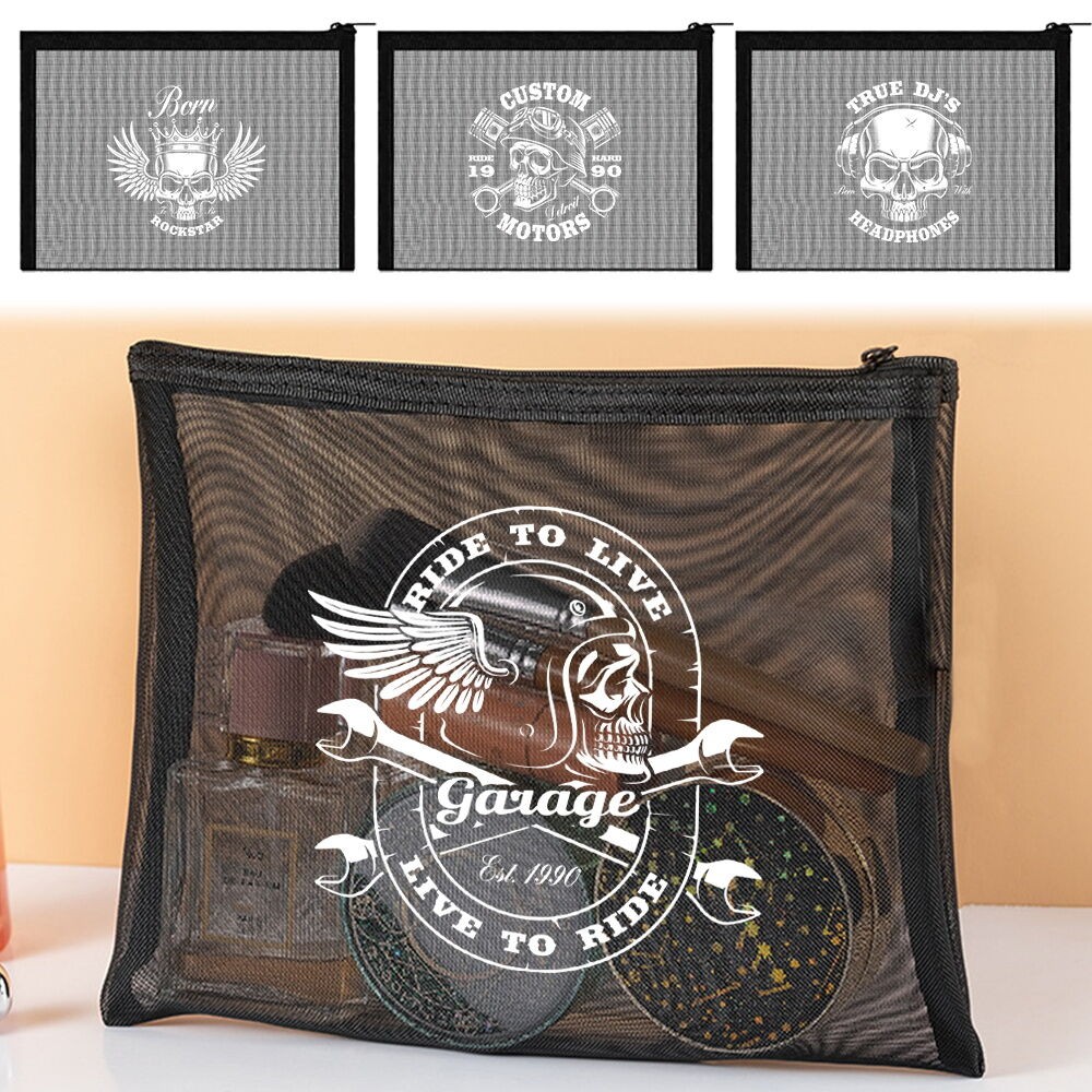 Black mesh cosmetic bag Coin and miscellaneous storage Cosmetic sample Storage bags  Handbag Skull S