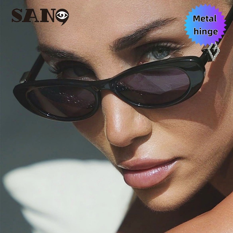 Kính râm chống tia cực tím hình bầu dục khung hẹp phong cách Âu Mỹ dành cho nữ