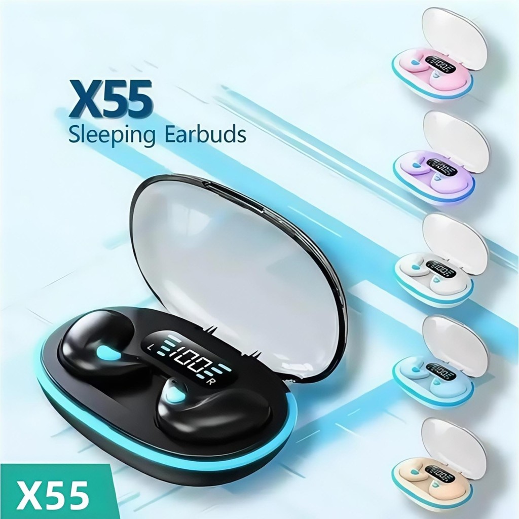 Nút tai trong suốt không dây Bluetooth X55 Sleep, thiết kế siêu mỏng, vừa vặn tai thoải mái, màn hình pin kỹ thuật số
