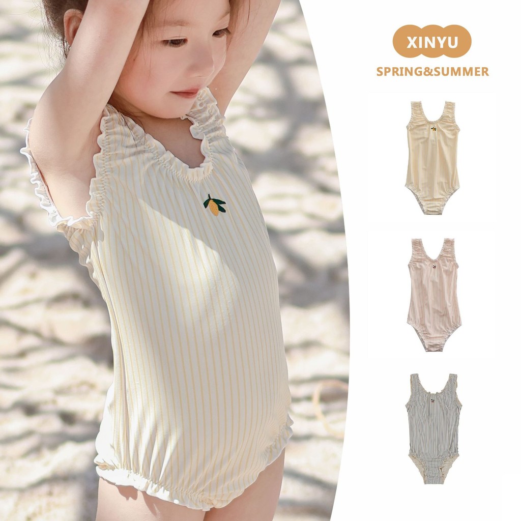 [0-8 Tuổi] Bộ đồ bơi một mảnh sọc kỳ nghỉ cho bé gái mùa hè Đồ bơi chống nắng công chúa Đồ bơi dễ th