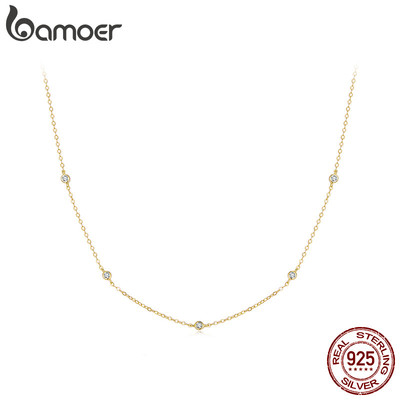 Bamoer Bạc 925 Vòng Cổ Vàng Moissanite Xương Đòn Dây Xích Thiết Kế Nghệ Thuật Trang Sức Thời Trang Nữ Quà Tặng
