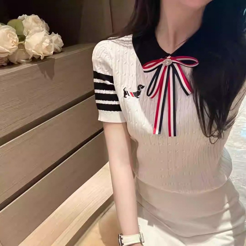 Meet-Adm Áo Thun Dệt Kim Tay Ngắn Cho Nữ Áo Thun Cổ Polo Thời Trang Mùa Hè Mới Đa Năng | BigBuy360 - bigbuy360.vn