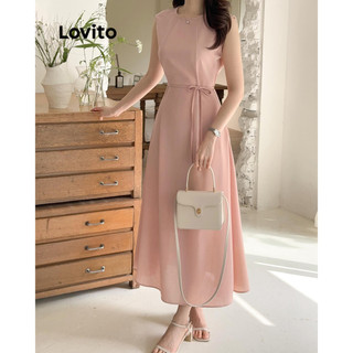 Lovito Váy giản dị có dây buộc cấu trúc trơn cho nữ L91ED500