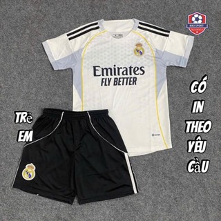   Áo bóng đá trẻ em - Có in tên bé   Real madrid trắng 2026 Quần áo bóng đá trẻ em Chất thun lạnh Siêu đáng yêu 