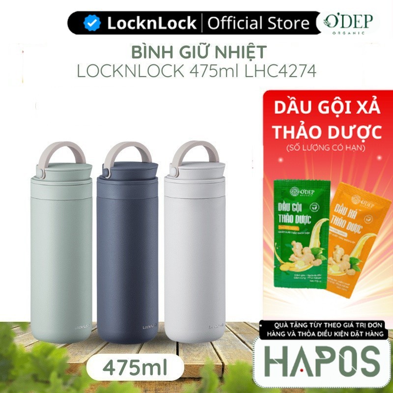 Bình giữ nhiệt LocknLock 475ml Metro Two Way LHC4274 - Chính hãng, có quai xách, đế silicone chống t