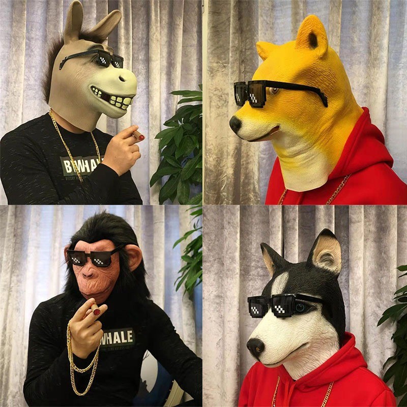 Ngộ nghĩnh Cao Su Động Vật Mũ Mặt nạ Donkey Cá Xanh Ngựa Ngựa Ngựa Ngựa Mặt nạ Halloween Carnival Đả