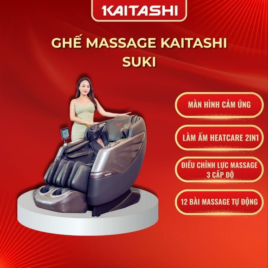GHẾ MASSAGE KAITASHI SUKI - MÀN HÌNH CẢM ỨNG, LÀM ẤM HEATCARE 2IN1, 12 BÀI MASSAGE 3 CẤP ĐỘ