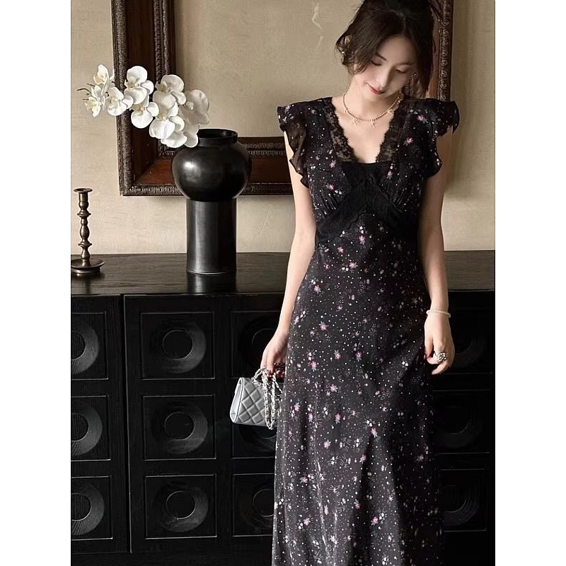 Đầm Hoa Ren Đen Phong Cách Pháp Cho Nữ Mùa Hè Mới Độc Đáo Siêu Đẹp Với Thiết Kế Ôm Eo | BigBuy360 - bigbuy360.vn