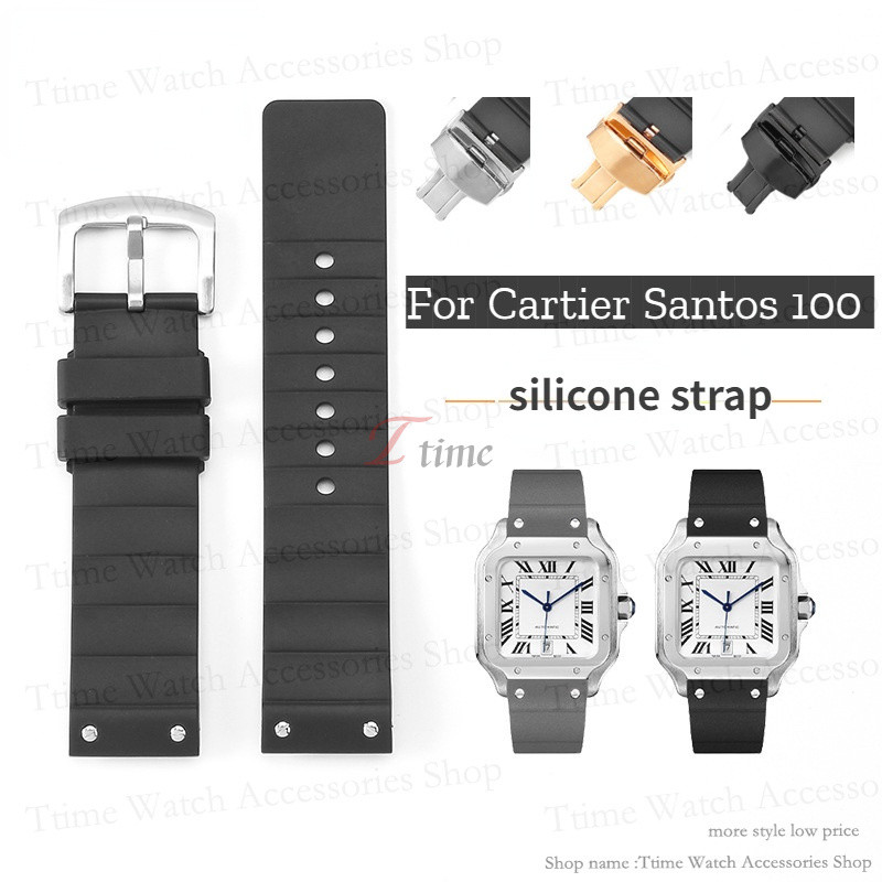Dây Đeo Cao Su Silicon Mềm Màu Đen 23mm Chống Thấm Nước Cho Cartier Santos 100