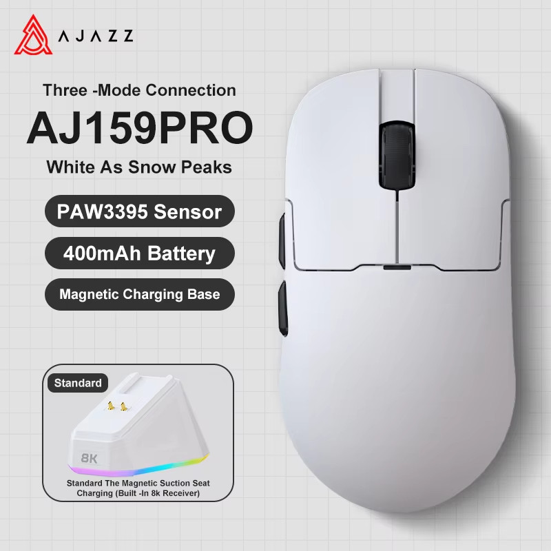Chuột chơi game ba chế độ không dây Ajazz Aj159 Pro 8KHz với đế sạc từ tính Rgb Bluetooth Paw3395 Cả