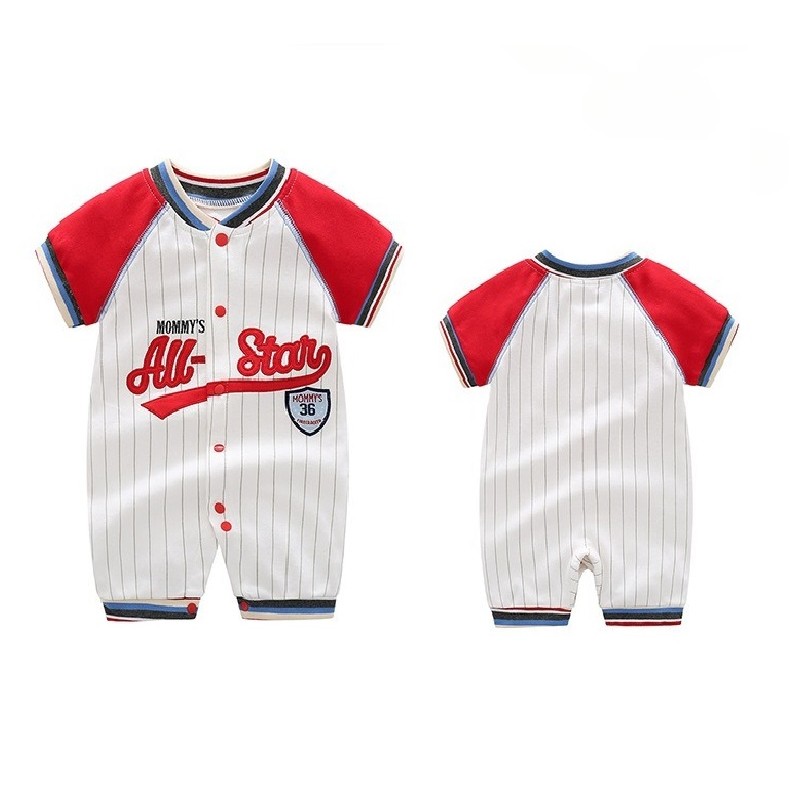 Áo liền quần đồng phục bóng chày mỏng thời trang Cotton nguyên chất cho bé 0-2 tuổi