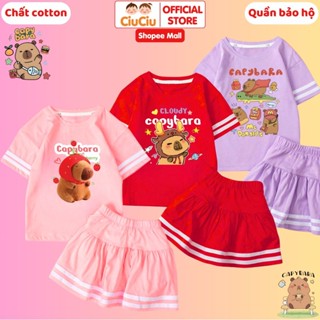Set áo váy cho bé gái hình Capybara CIUCIU BABY chất cotton co dãn 4 chiều thoáng mát có quần bảo hộ
