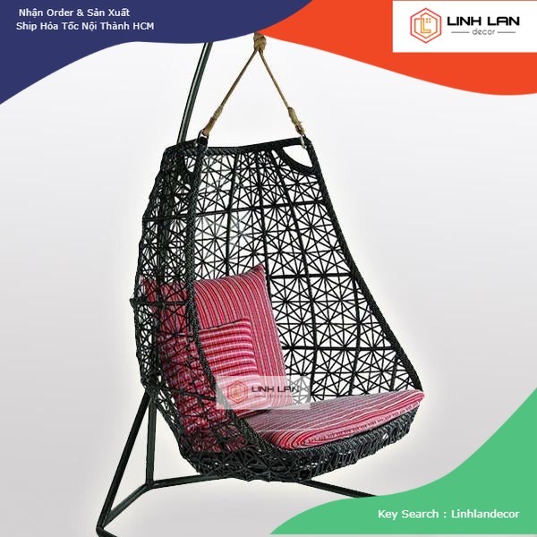 [HÀNG ĐẶT] 015 – Ghế Xích Đu Xuất Khẩu Cao Cấp, Poly Rattan Swing Chair | LinhLanDecor