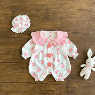 Set Body Tay Dài Hoa Đính Hoa Len Kèm Nón Cho Bé Gái Sơ Sinh 1 2 Tuổi MINTSCLOSET - BS6490