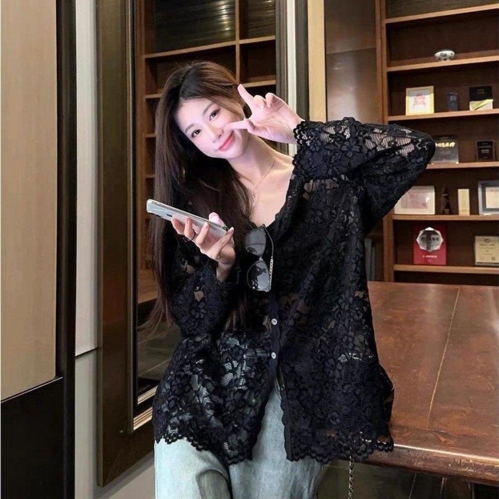 Meet-Adm Áo Sơ Mi Dài Tay Ren Dài Tay Ngọt Ngào Cay Rỗng Áo Cổ Chữ V Gợi Cảm Thời Trang Mới Mùa Hè | BigBuy360 - bigbuy360.vn