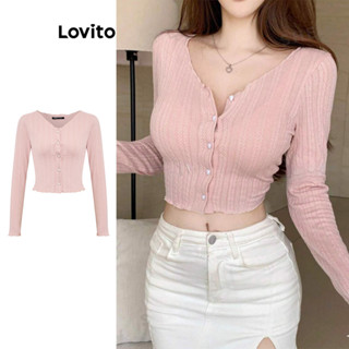 Áo thun nữ Lovito nút trước trái tim màu trơn xinh xắn L102AD112