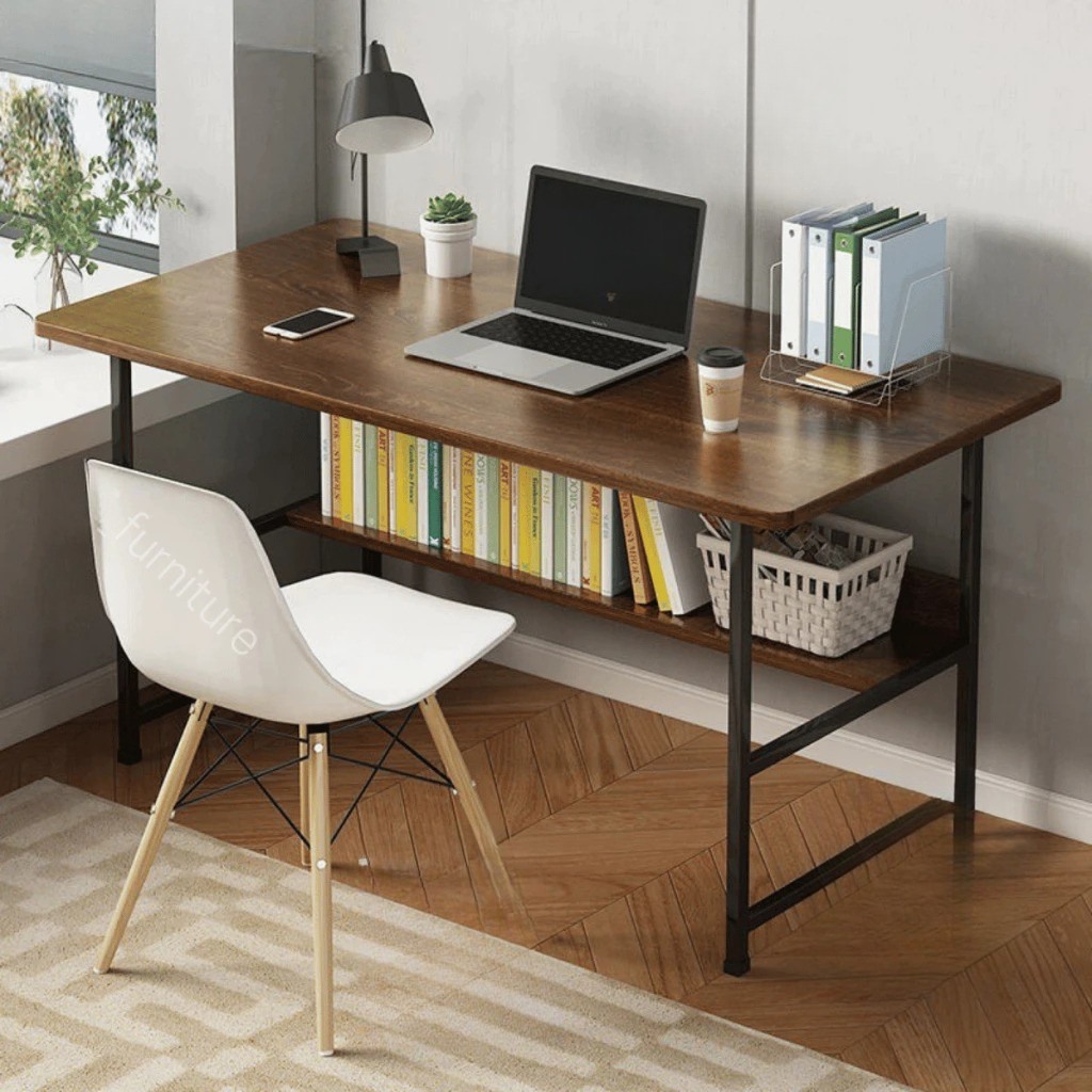 Bàn Học Sinh có kệ lửng gỗ mdf 15mm - BLV mặt bàn bo góc an toàn - chân bàn cứng cáp chịu lực 100kg