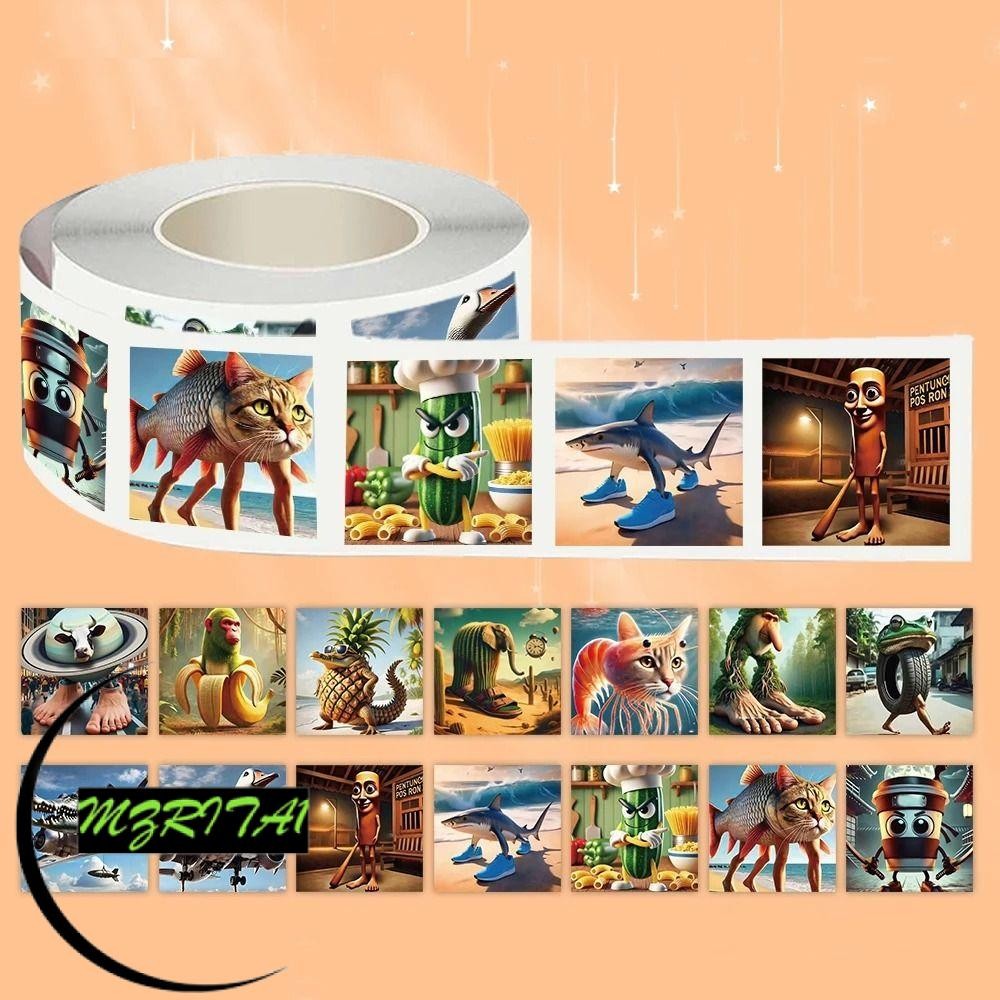 MARITA1 500 Cái / Cuộn Talalero Tralala Miếng Dán, Động Vật Brainrot Thiết Kế Hoạt Hình Dán Hoạt Hìn