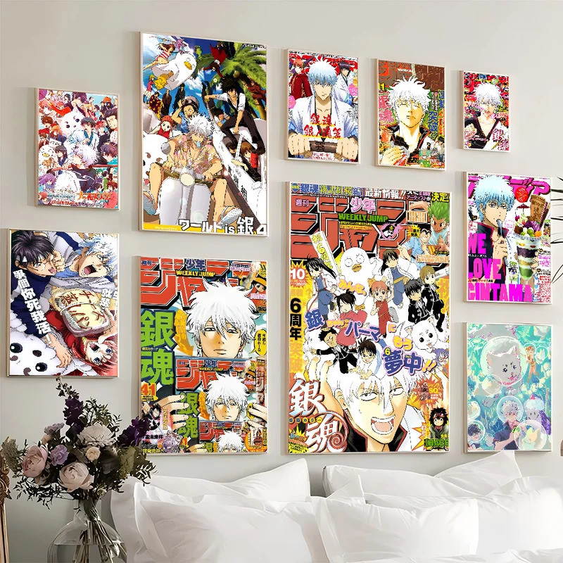 1 CÁI GINTAMA Anime Poster Phim Dính Áp Phích Retro Giấy Kraft Miếng Dán DIY Phòng Thanh Cafe Nghệ T