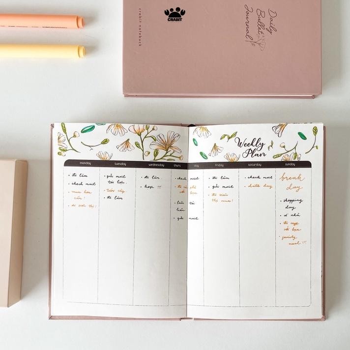 [SỔ LẺ KHÔNG KÈM HỘP] Sổ lịch trang trí Crabit Daily Bullet Journal Sổ in sẵn layout bullet journal 