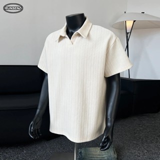 M-8XL Thời Trang Hàn Quốc Jacquard Áo Sơ Mi Polo Nam Trơn Thường Ngày Rời Tay Ngắn Plus Size Top