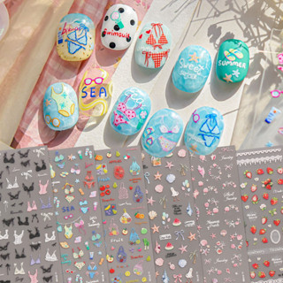 HAHA Nail Dập Nổi Móng Tay Nghệ Thuật Dán Bán Buôn Mùa Hè Đại Dương Đi Biển Vỏ Trái Cây Dâu Táo Trẻ Em Trang Trí Móng Tay Dán Đề Can