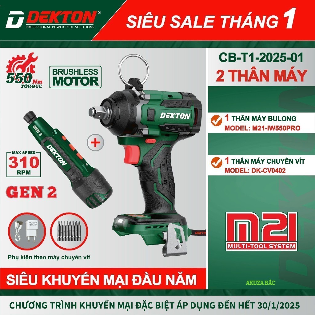 Máy Siết Bulong 550Nm DEKTON M21-IW550 Tăng DK-CV0402 Chính hãng dekton AKU.ZA Miền Bắc