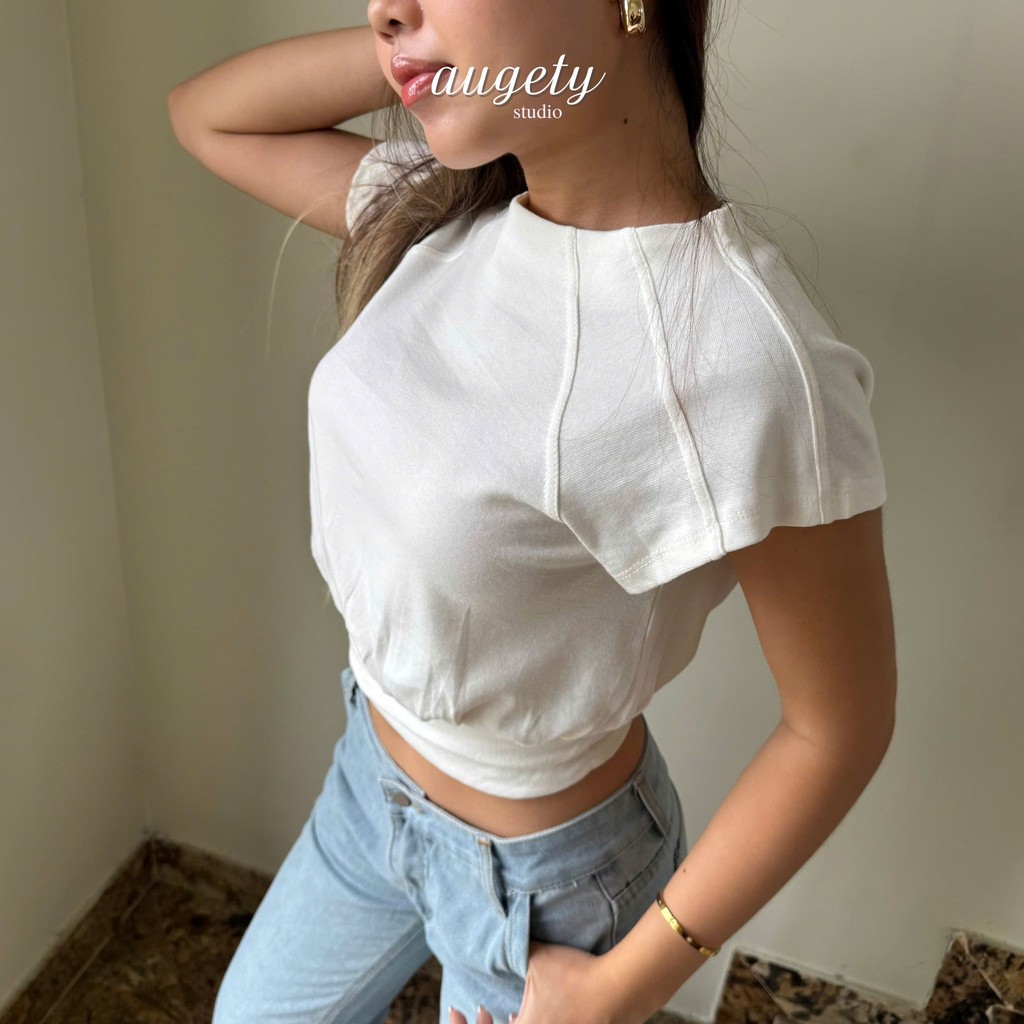 Áo Thun Nữ Tay Ngắn Dáng Phồng Nhún Eo Cổ Tròn Augety Studio AMI Top | BigBuy360 - bigbuy360.vn