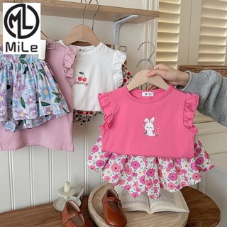 [ML] 90-140CM Hoạt Hình Áo Vest Bay Tay Áo Quần Short Hoa Đơn Giản Mùa Hè Phong Cách Mới Bé Gái Thời Trang Động Vật Hoạt Hình