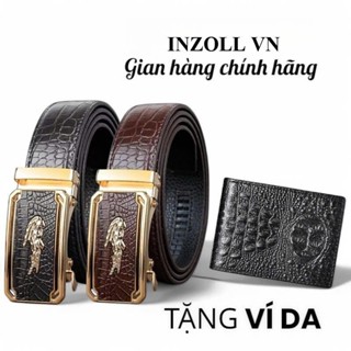 Combo Bộ Đôi Thắt Lưng Da Khóa Tự Động Dây Da Thật- VÀ Ví Da Cá Sấu Có Khóa Kéo