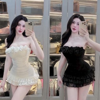 Đầm body quây lưới body đính hoa tua rua nhún dáng ngắn, Váy ôm body quây đính hoa xoè tầng sexy sang chảnh đi chơi đi
