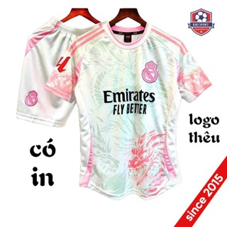   KiKi Sport - in sau lưng theo yêu cầu  Quần áo bóng đá Real Madrid trắng hồng 2026 Chất mè thoáng khí,không xù 