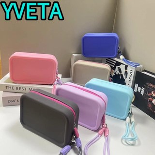 Ví vuông YVETA Ví đựng tiền xu bằng silicon màu trơn có dây đeo cổ tay Túi đựng son môi 