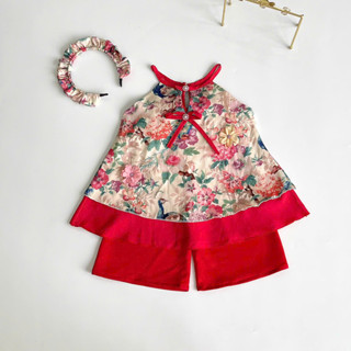 Set Áo Sát Nách Cổ Yếm Hoa Quần Lụa Kèm Cài Cho Bé Gái Sơ Sinh 1 2 3 4 5 Tuổi MINTSCLOSET - GA2398