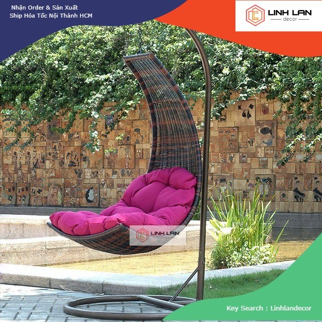 [HÀNG ĐẶT] 006 – Ghế Xích Đu Xuất Khẩu Cao Cấp, Poly Rattan Swing Chair | LinhLanDecor