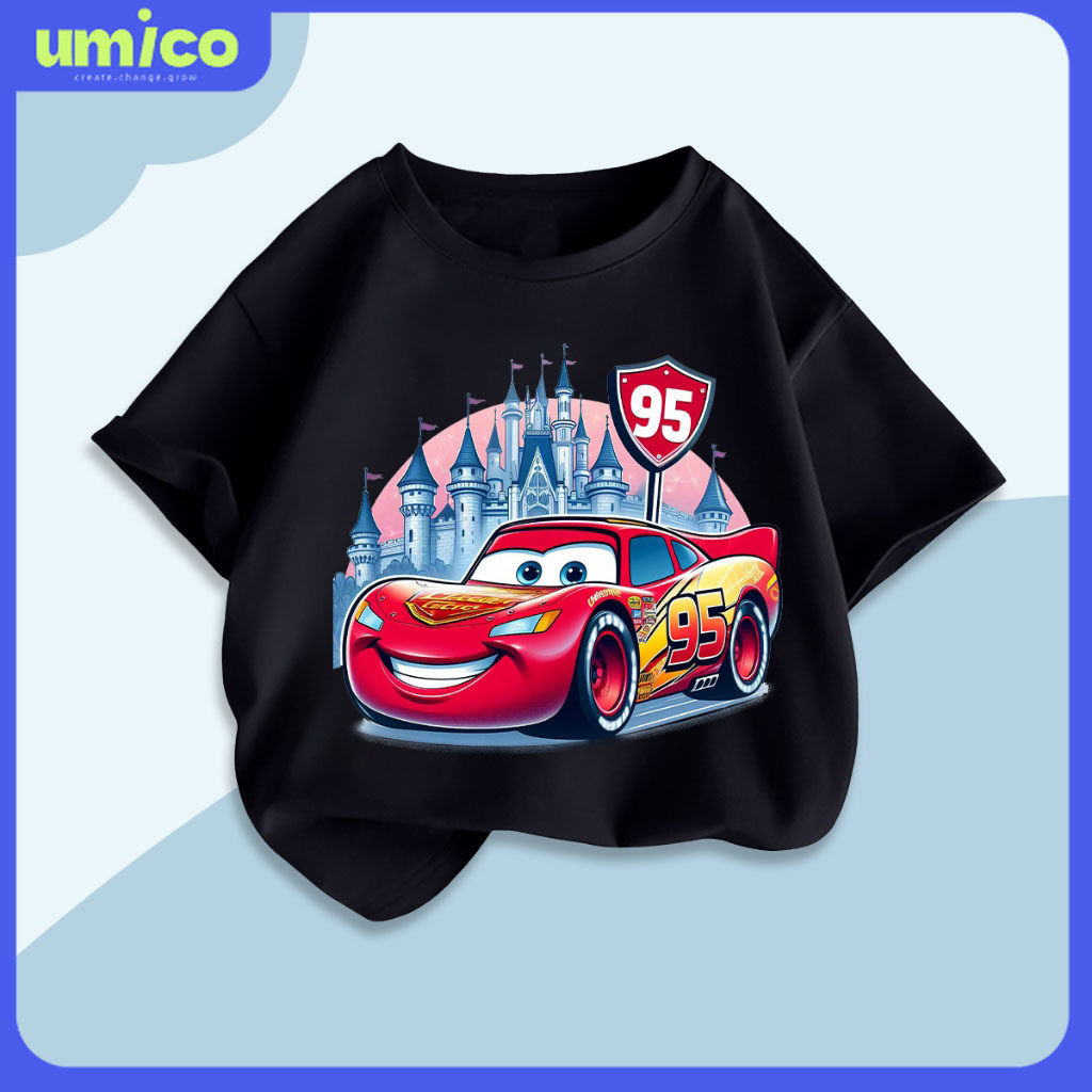 UMICO 100% COTTON Unisex Áo ngắn tay T-shirt In họa tiết Cars Lightning McQueen cổ tròn phù hợp Tops