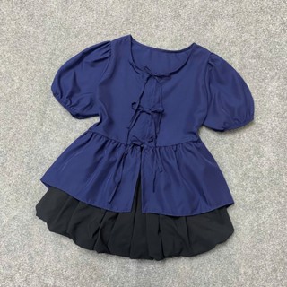 Set Tiểu Thư Bigsize Nữ Áo Babydoll Tay Phồng Kèm Váy Váy Bí Có Bảo Hộ - SET ( A191-CV413)